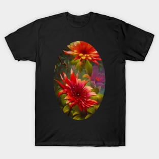 Vibrant Colorful Large Tropical Fantasy Flowers Artwork T-Shirt